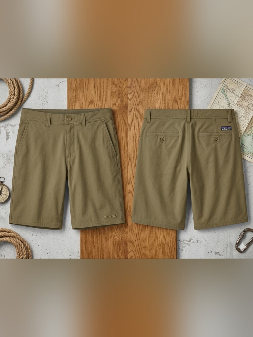 Patagonia Men’s Tan Cotton ChinoShorts Flat Front ButtonLogo SlashPockets Size32